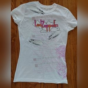 NWOT Led Zeppelin Graphic Band Tee, Size Large, Color White/Pink